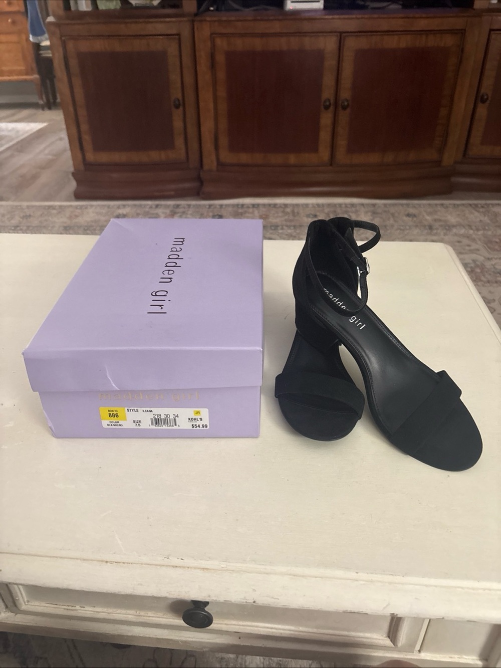 Madden Girl Black Velvet Ankle Strap Block Heel Sandals